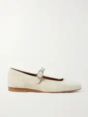 [Le Monde Béryl] Le Monde Béryl - Grosgrain-trimmed Velvet Mary Jane Ballet Flats - White - IT38 IT 38 White