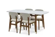 Kelsey Marble Dining Table with 4 Chairs, Walnut Stain