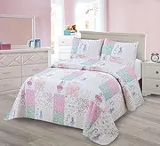 MK Collection Bedspread Set Kids Teens Fairy Unicorn Pink White Flowers Bedspread Set New (Twin)