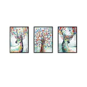Three-dimensional Triptych Watercolor Elk Wall Sticker Home Decor Mural Art Removable Wall Decals