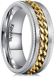 [King Will] Intertwine 8mm Spinner Ring Black/Gold/Rainbow/Silver Stainless Steel Fidget Ring Anxiety Ring for Men, Z(68.47mm), Stainless Steel, No Gemstone