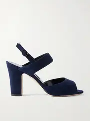[Manolo Blahnik] Manolo Blahnik - Khiko 90 Suede Slingback Sandals - Navy - IT40 IT 40 Blue