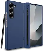 [NINKI] Pen Holder Case for Samsung Galaxy Z Fold 6 Case with S Pen Slot,Hard Full Body Cover for Samsung Z Fold 6 Cases Screen Protector,Stylus Slot for Galaxy Fold6 Hinge Protection Cover Navy Blue