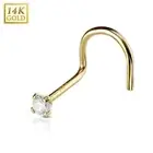 20G SOLID 14K KARAT YELLOW GOLD TINY 1.5MM PRONG SET CZ GEM NOSE SCREW RING STUD