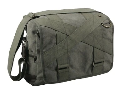 Vintage Outback Messenger Bag Olive Drab Canvas w/ Leather 14.5" X 11" X 5.5"