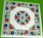 Floral Art Inlay Work Living Room Table White Square Marble Coffee Table Top