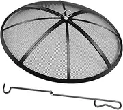 Fire Pit Cover, 27 Inch Diameter Fire Screen with Handle & Poker, Heavy Duty Metal Mesh, Black, Classic Style