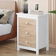 ALFORDSON Bedside Table Wooden Nightstand Cabinet 50cm x 39cm x 68.5cm Storage Organiser Drawer Shelves Vintage Bedroom Living Room Sofa Side Table (Wood White)