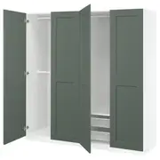 PAX / GRIMO wardrobe combination, white/grey-green, 200x60x201 cm