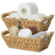 Wicker Basket with Handles, Trapezoid Decorative Baskets Waterproof, Wicker S...