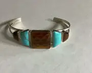 HSN Jay King Sterling Silver Turquoise Bracelet Cuff 8”Natural Brown Stone