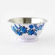 Blue & White Enamel Colander, Metal, 9.5" X 4.5" NEW