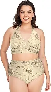 [Caihoyu] Plus-Size Women's Two-Piecing Bathing Suit Tummy Control Bathing Suits High Waisted Bikini Swimwear Lemon L