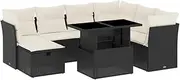 vidaXL Modular Garden Sofa Set - Black PE Rattan 8-Piece with Cream Cushions & Adjustable Table for Patio, Terrace, Backyard Lounge