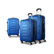 Wanderlite 3pc Luggage Trolley Travel Suitcase Set TSA Hard Shell Case Strap Blue