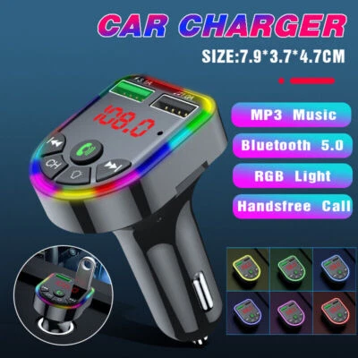 Car FM Transmitter Bluetooth Radio MP3 Player Music RGB Light Charger Kit USB