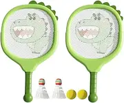 Kids Badminton Rackets Set | Kids Beginner Badminton Racket Set | Dinosaur-Themed Toddler Tennis Racket | Kids Tennis Racquet Set | Junior Badminton Rackets Indoor Sports Play for Boys Girls