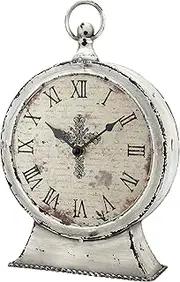[Stonebriar] Large 12 Inch Decorative Battery Operated Table Top Clock with Roman Numerals and Antique Finish, 12", Worn White