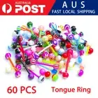 60PCS Tongue Ring Piercing Jewellery Tounge Barbell Bar Mixed Color Different AU