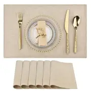 SLKQG Beige Cloth Placemats Set of 6 - Easy to Clean Fabric Table Placemats -...