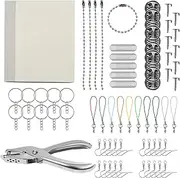 166Pcs Heat Shrink Dink Kit Paper Keychain Kit with 20 Shrink Papers 10 Key Rings 10 Ear Hooks 100 Opening Ring Hole Puncher Shrinking Plastic Sheets Kit for Creative DIY Handmade Craft