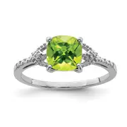 Sterling Silver Rhodium Plated Diamond and Peridot Ring