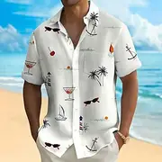 Men's Coconut Tree Tropical Plants Summer Hawaiian Shirt Button Up Shirt Aloha Shirt Short Sleeve Hawaiian Resort Vacation Holiday Beach Wear Summer Spring Tur