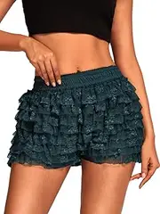 [ChiaoLezhee] High Waisted Ruffle Shorts for Women Girls, Cute Lace Layered Bloomers, Going Out Mini Micro Bloomer