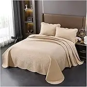 Queen King Quilt Bedding Set Cotton Soft Beige Khaki Bedspreads Lightweight Coverlet for All Season, 3 Pieces(Khaki,224x234cm+51x71cm x2)