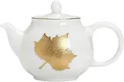 BAWHO Exquisite Mini Minimalist Design Gold Painting Technology, White Porcelain Golden Maple Leaf Teapot