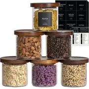 22oz 6Pack Glass Jars Set with Minimalist Pantry Labels, Round Pantry Jars wi...