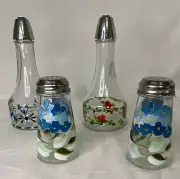 Handpainted Cruets Oil Vinegar Dispenser + Salt & Pepper Set Vintage