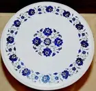 Marble Coffee Table Top Lapis Lazuli Gemstone Inlay Work Reception Side Table