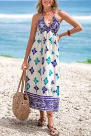 Cupshe Tidal Mist Ornate Midi Dress - Blue,M
