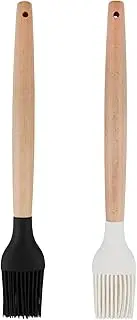 Kitchen Brush, Pastry Brush Silicone with Bamboo Handle, 2 Silicone Brushes, Kitchen, for Versatile Cooking Applications, Easy to Clean