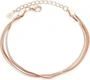 [QIAN0813] Rose Gold/Silver Color Alloy Multilayer Bracelets Snake Chain Charm Bracelets for Women Personality Jewelry