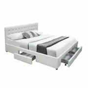 Julie PU Leather Double Bed With Drawers - White