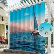 Waterproof Outdoor Curtain Privacy, Sliding Patio Curtain Drapes, Pergola Curtains Grommet 3D Ocean Boat Landscape For Gazebo, Balcony, Porch, Party, 1 Panel