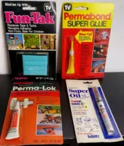 1970s NIP Permabond Super glue, Fun-Tak Hang, Perma-Lok LockWasher & Super Oil