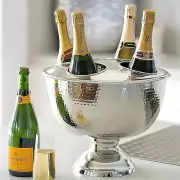 Silver Plated 4 Bottle Hammered Champagne & Wine Ice Bucket Cooler Party Barware