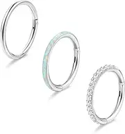 [Sanfenly] 3Pcs G23 Titanium Nose Ring Hoops for Women 18G 16G Hinged Septum Ring CZ Clicker Segment Septum Lip Nose Ear Eyebrow Tragus Hoop Helix Cartilage Conch Rook Daith Piercing Jewelry 8mm 10mm