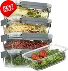 Glass Food Storage Containers, 5 Pc, 35 Oz, Airtight, Snap Lids, Oven Safe