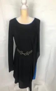 NWT $298 BCBG Max Azria Black Blue One Sleeve Beautiful Formal Belt Stretch Sz L