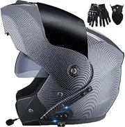 Bluetooth Modular Motorbike Helmet with Double Visor,Full Face Flip Up Motorcycle Helmet,DOT/ECE Approved,Built-in Speaker Headset Microphone,for Automatic Answering