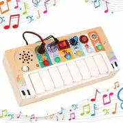 LED Music Busy Board Wooden Sensory Toys Light Switch Toys Montessori Music Toy with 8 Piano Keys 6 Led Light Travel Activity Educational Toys Preschool Learning Activities Toy Boys and Girls Ideal for Age 3+