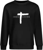 Indochine Graphic Long Sleeve Crewneck 100% Cotton Pullover Unisex Sweatshirts Black High quality smooth lines M