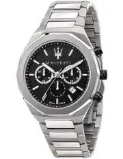 [Maserati] Stile Chrono Black Dial Bracelet Black Stainless Steel Chronograph Watch