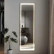 ELEGANT LED Full Length Mirror, 160 x 50 cm Floor Mirror with Lights, Wall Mounted Lighted Mirror, Free Standing Mirror, Dressing Body Mirror, 3 Color Lighting & Dimmable Brightness