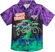 [Monster Jam] Trucks Grave Digger Boys Hawaiian Short Sleeve Button Down Dress Shirt