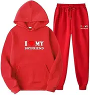 [YongXinMY] Tracksuit Two Piece Set Funny Letter 3D Printed Hoodie and Jogger Pants Set for Men Women I Love MY Boyfriend